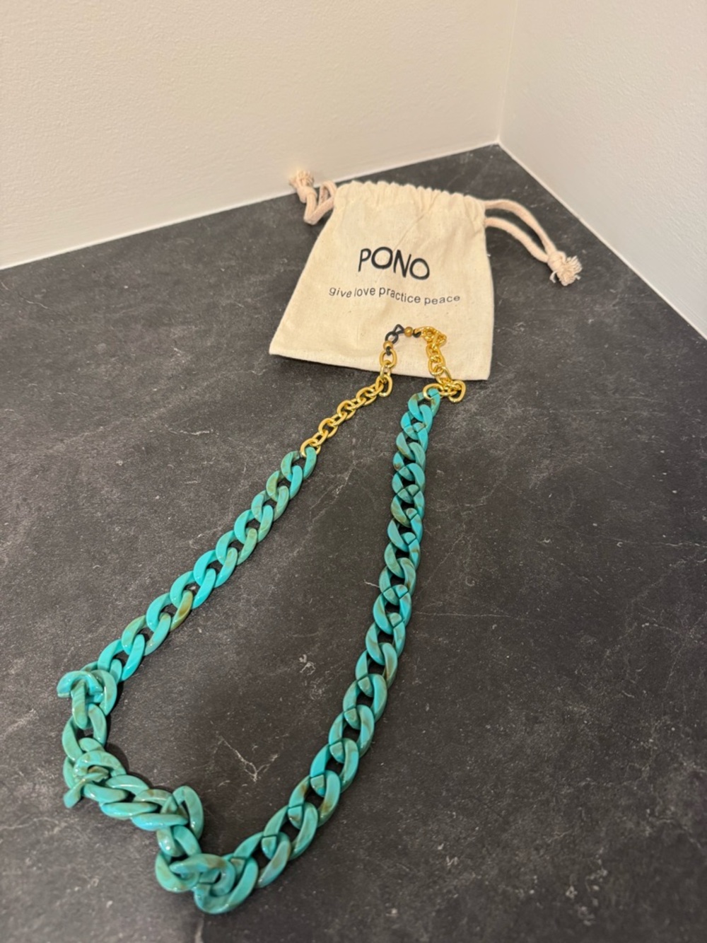 PONO Turquoise Link sunglass/eyeglass chain with Gold Accents